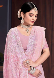 Pink Georgette Sequence Saree