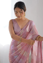 Pink Georgette Sequence Saree