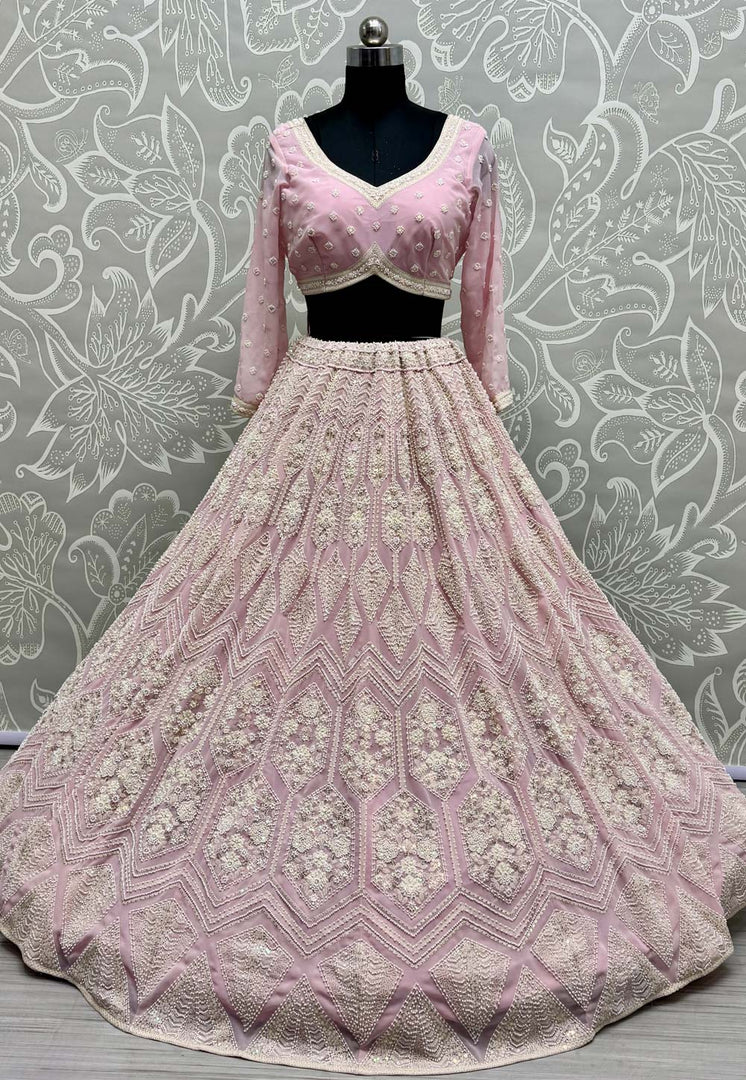 Pink Georgette Wedding Lehenga Choli