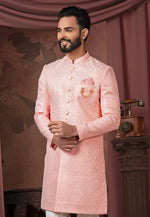 Load image into Gallery viewer, Pink Jacquard Indo Western Sherwani
