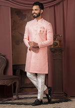 Load image into Gallery viewer, Pink Jacquard Indo Western Sherwani
