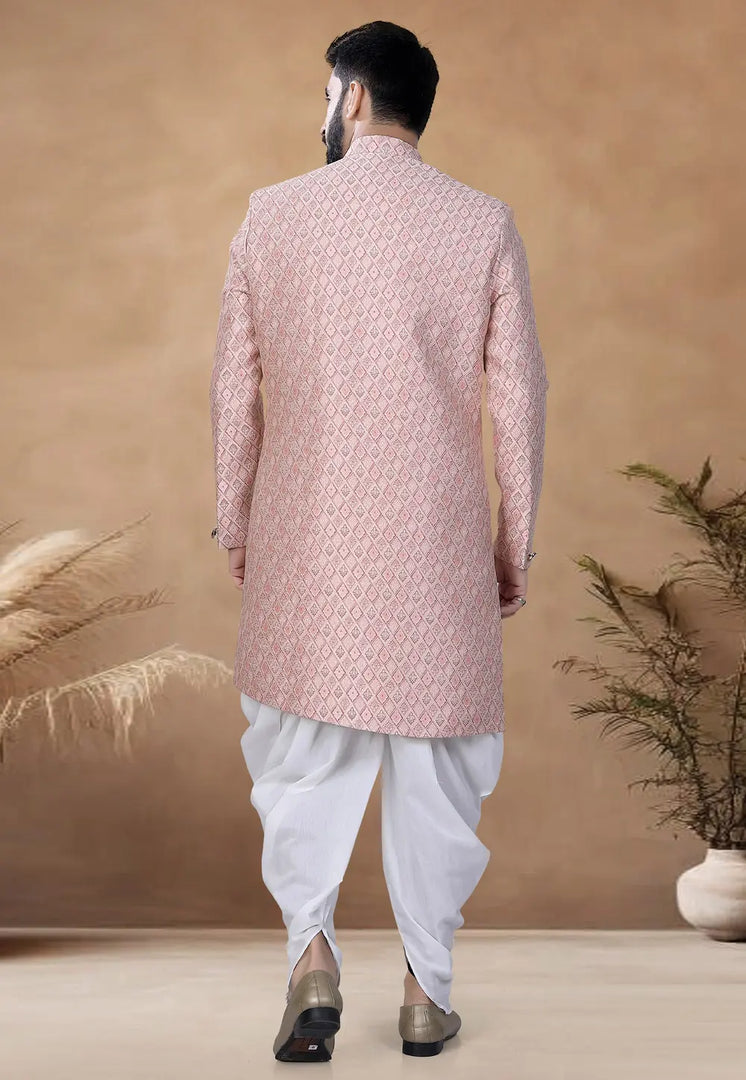 Pink Jacquard Indo Western Suit