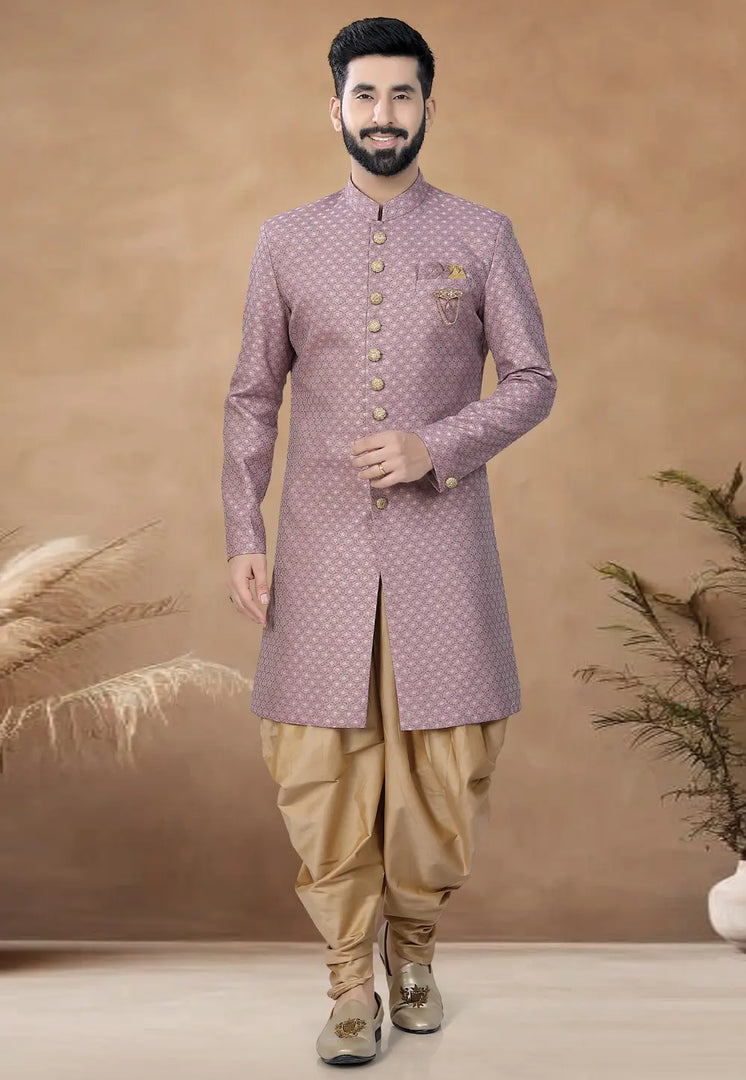 Pink Jacquard Indo Western Suit