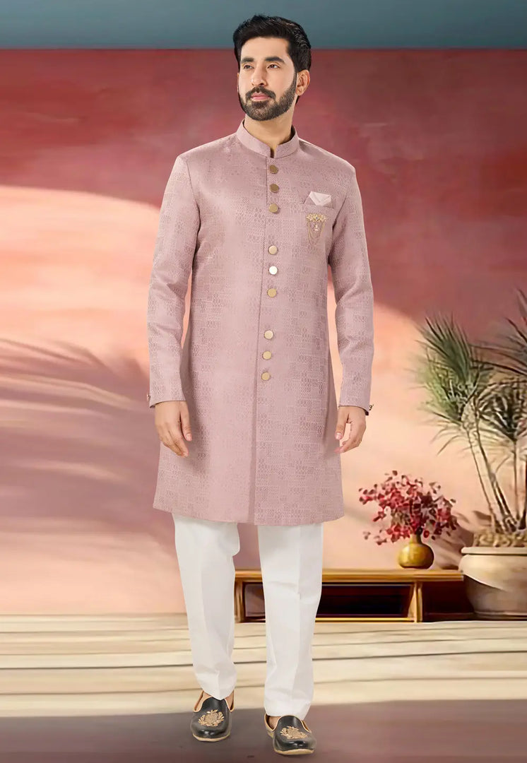 Pink Jacquard Indo Western Suit