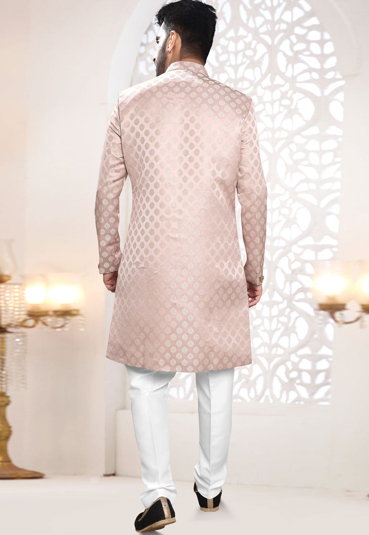 Pink Jacquard Indo Western Suit
