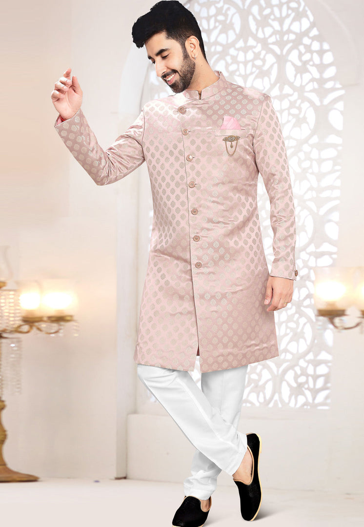 Pink Jacquard Indo Western Suit