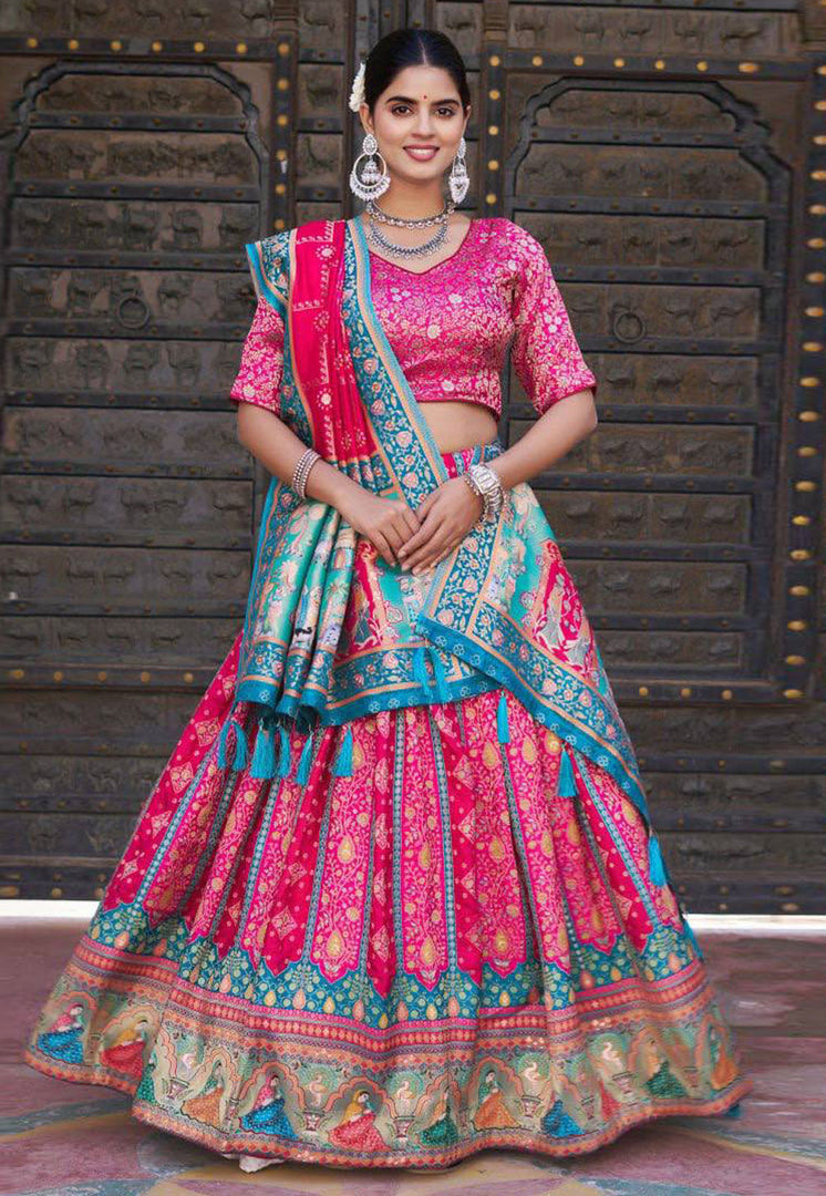 Pink Jacquard Lehenga Choli
