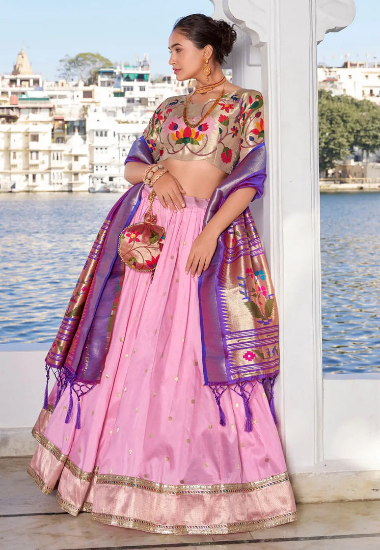 Pink Jacquard Silk Circular Lehenga Choli