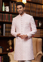 Load image into Gallery viewer, Pink Jacquard Silk Indo Western Sherwani
