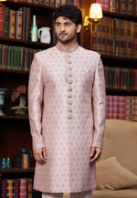 Load image into Gallery viewer, Pink Jacquard Silk Indo Western Sherwani
