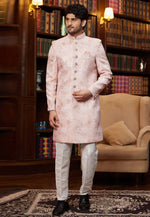 Load image into Gallery viewer, Pink Jacquard Silk Indo Western Sherwani

