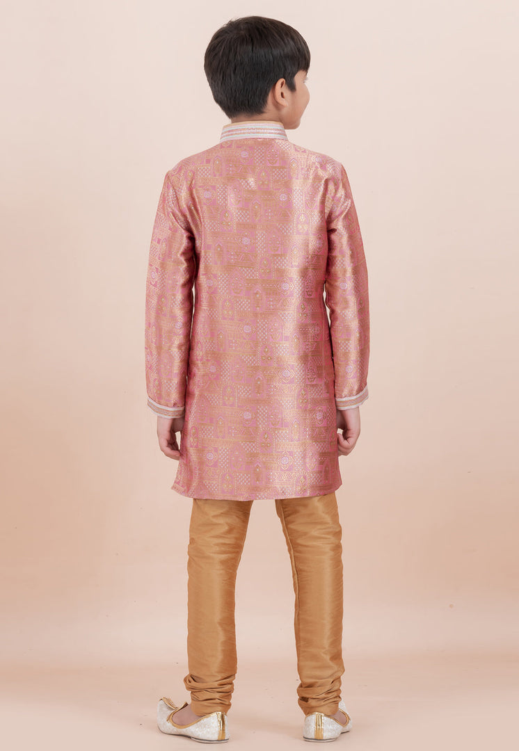 Pink Jacquard Silk Kids Kurta Pajama