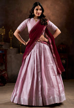 Load image into Gallery viewer, Pink Jacquard Silk Readymade Circular Lehenga Choli
