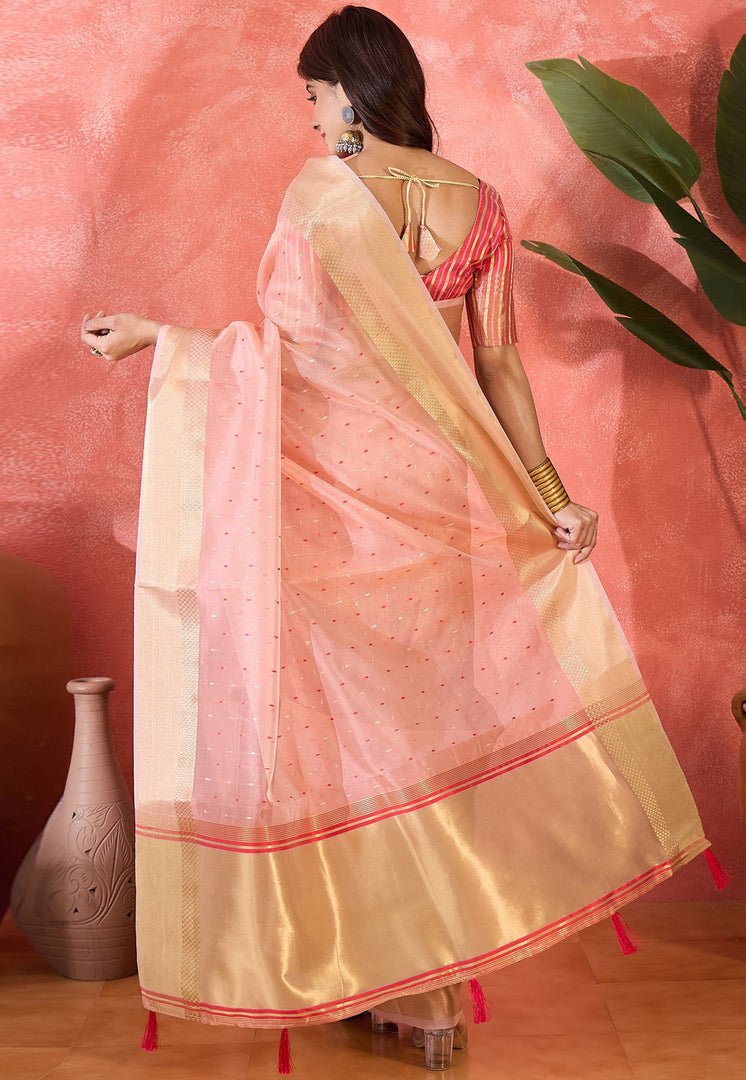 Pink Khadi Saree With Blouse