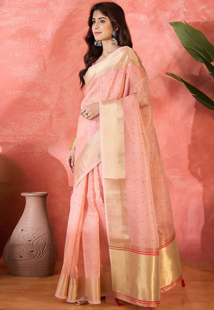 Pink Khadi Saree With Blouse