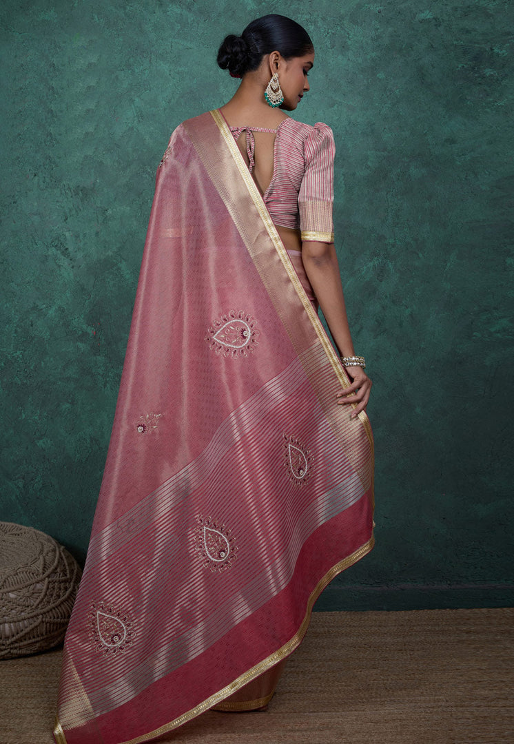 Pink Linen Saree With Blouse