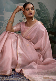 Pink Linen Saree With Blouse