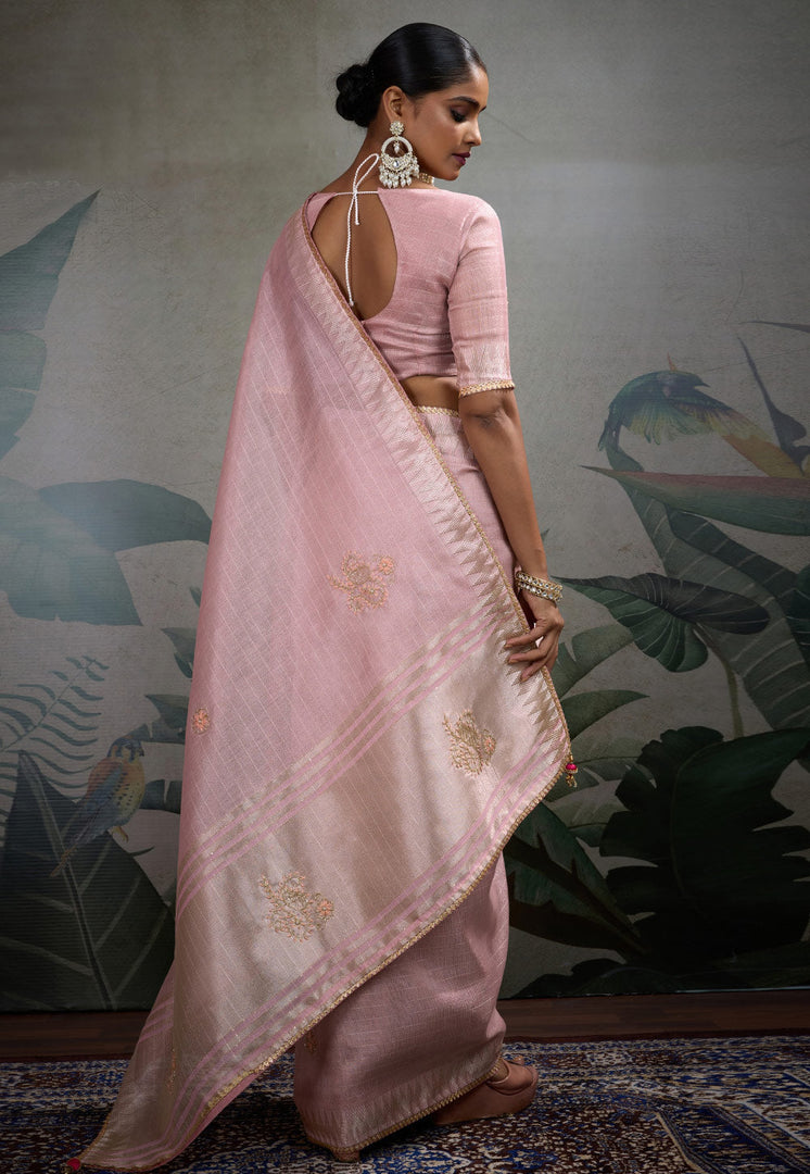 Pink Linen Saree With Blouse