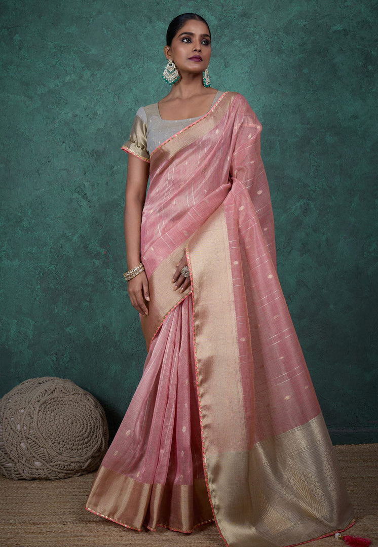 Pink Linen Saree With Blouse