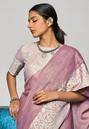 Pink Linen Saree With Blouse