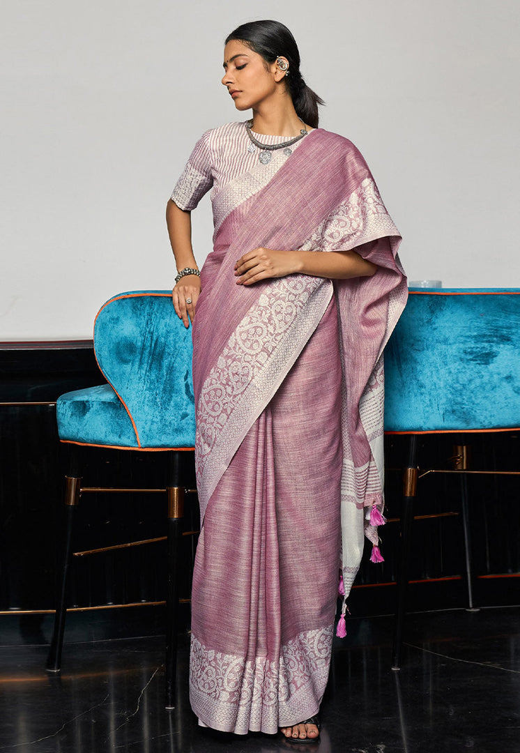Pink Linen Saree With Blouse