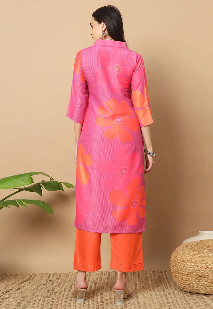 Pink Muslin Kurta Set With Palazzo