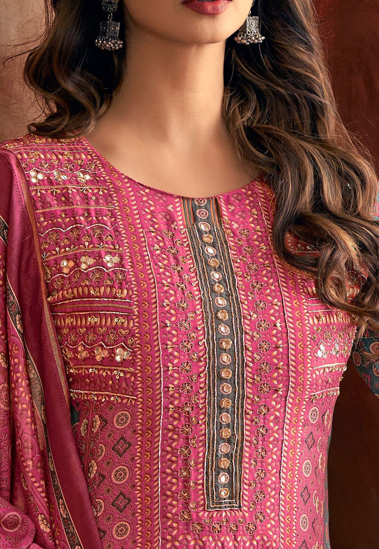 Pink Muslin Pakistani Suit