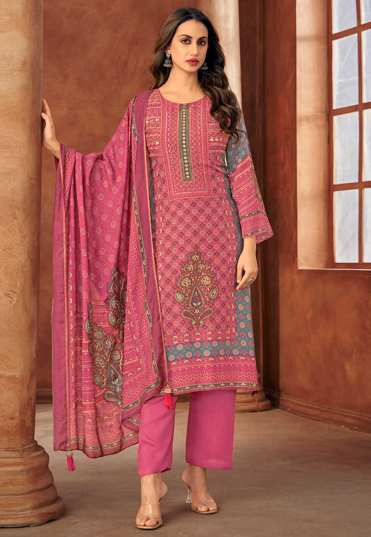 Pink Muslin Pakistani Suit