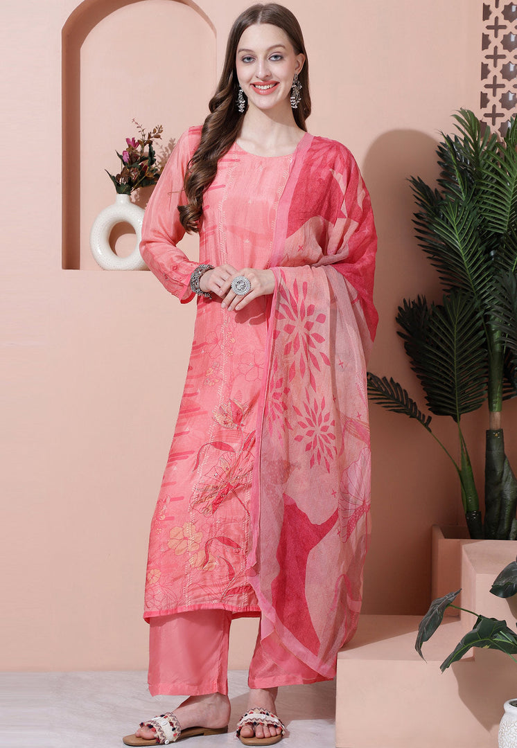 Pink Muslin Palazzo Suit