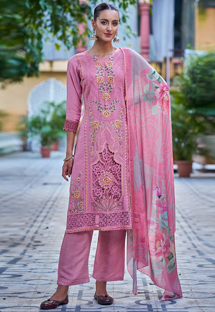 Pink Muslin Pant Style Suit