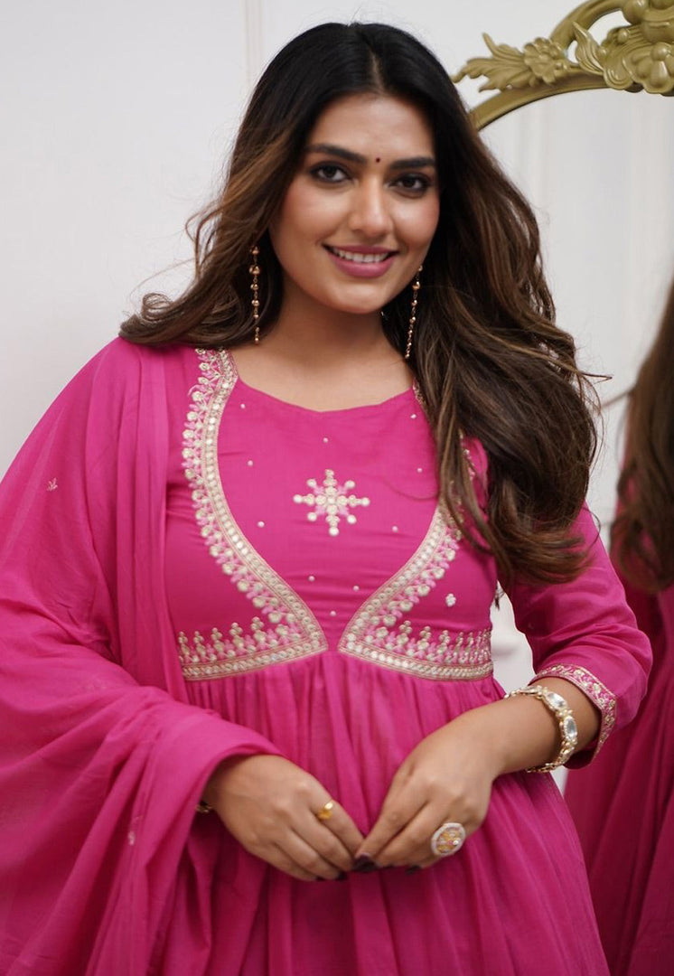Pink Muslin Readymade Anarkali Suit