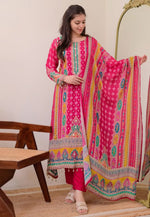 Load image into Gallery viewer, Pink Muslin Readymade Pant Style Suit
