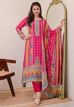 Load image into Gallery viewer, Pink Muslin Readymade Pant Style Suit
