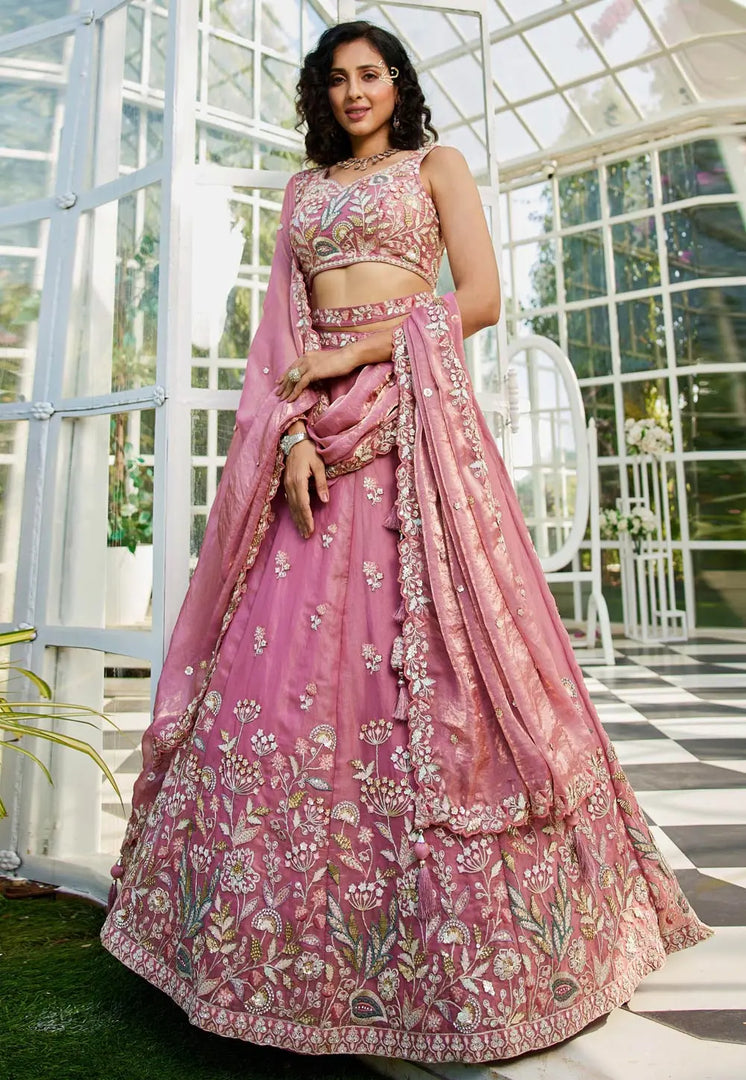 Pink Net A Line Lehenga Choli