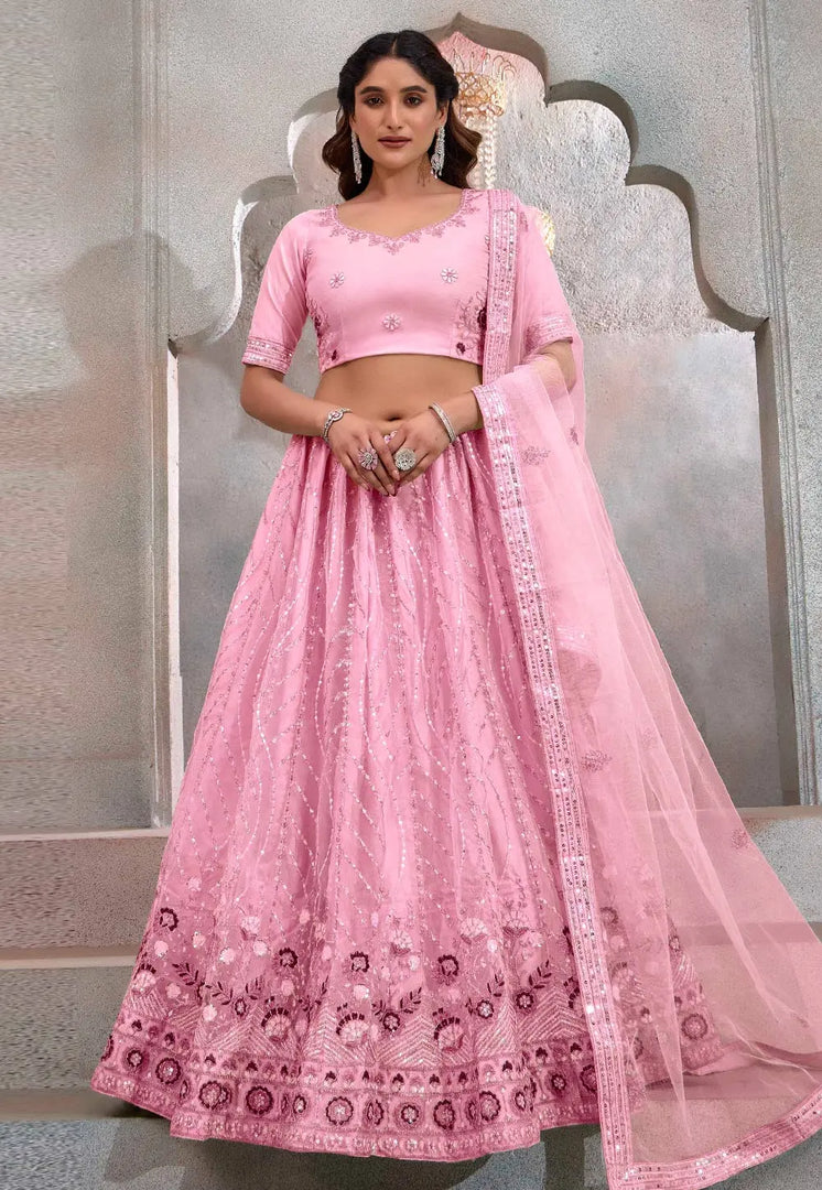 Pink Net Circular Lehenga Choli