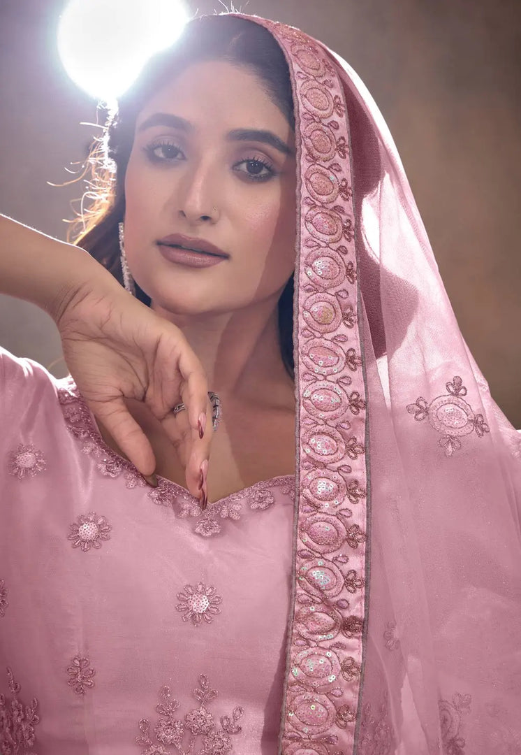 Pink Net Circular Lehenga Choli