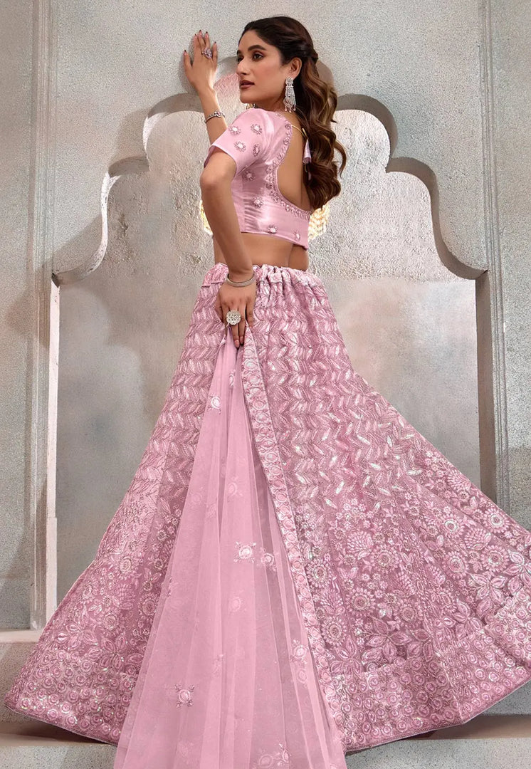 Pink Net Circular Lehenga Choli