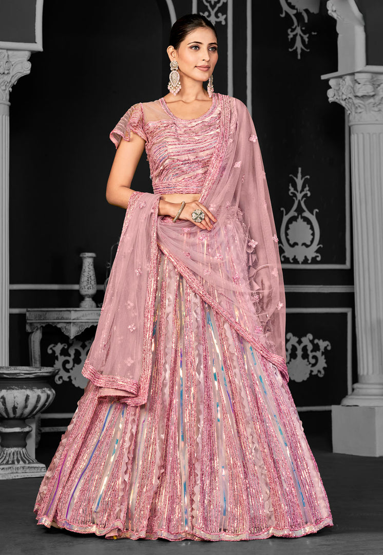 Pink Net Circular Lehenga Choli