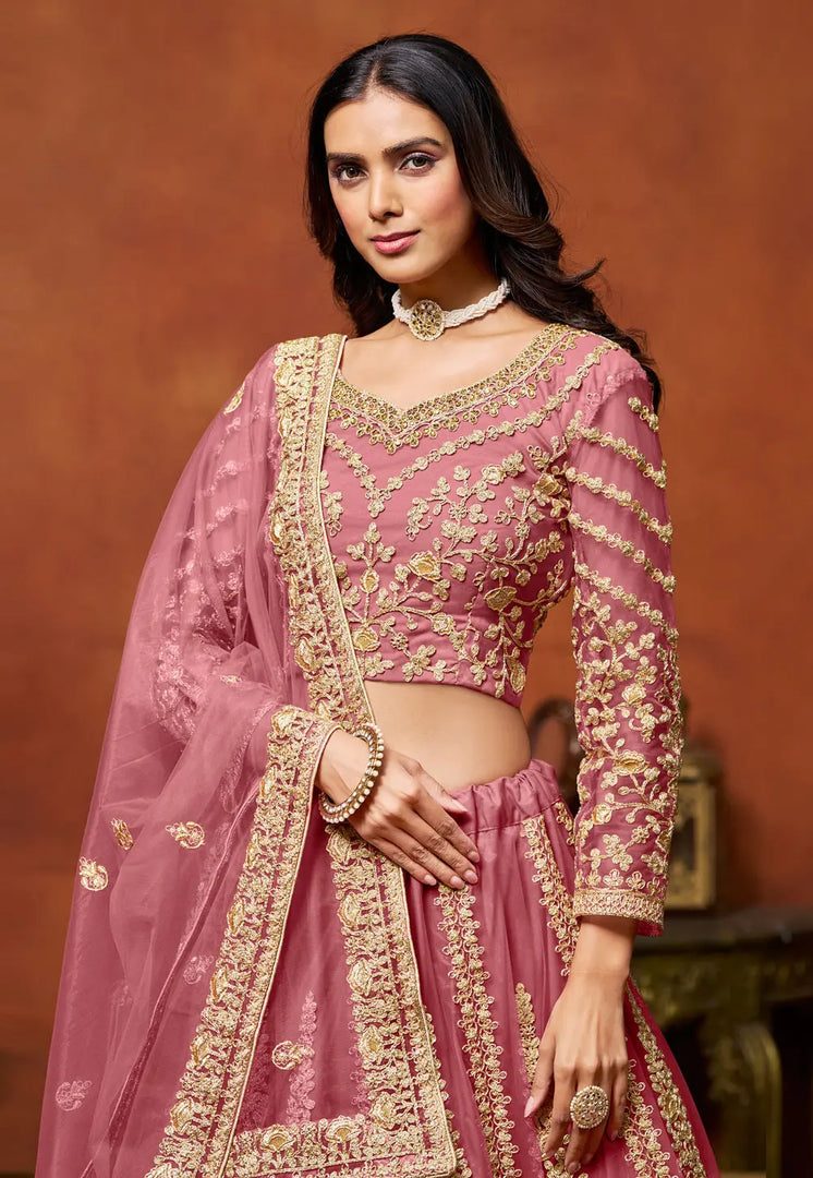 Pink Net Circular Lehenga Choli