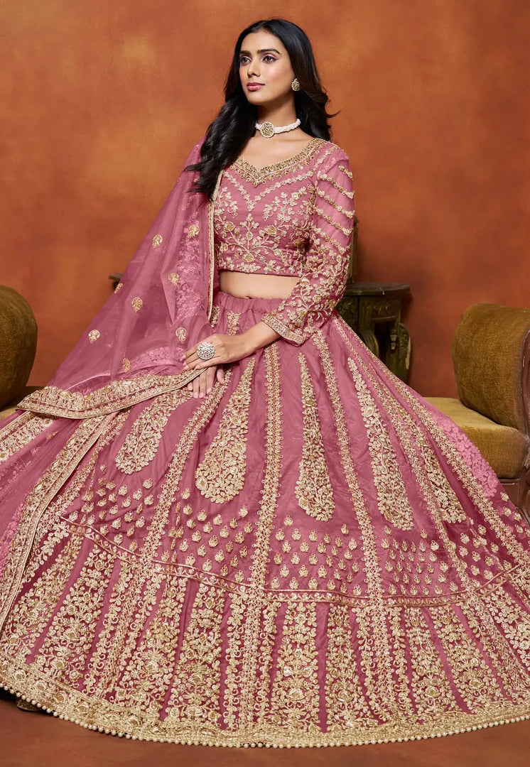Pink Net Circular Lehenga Choli