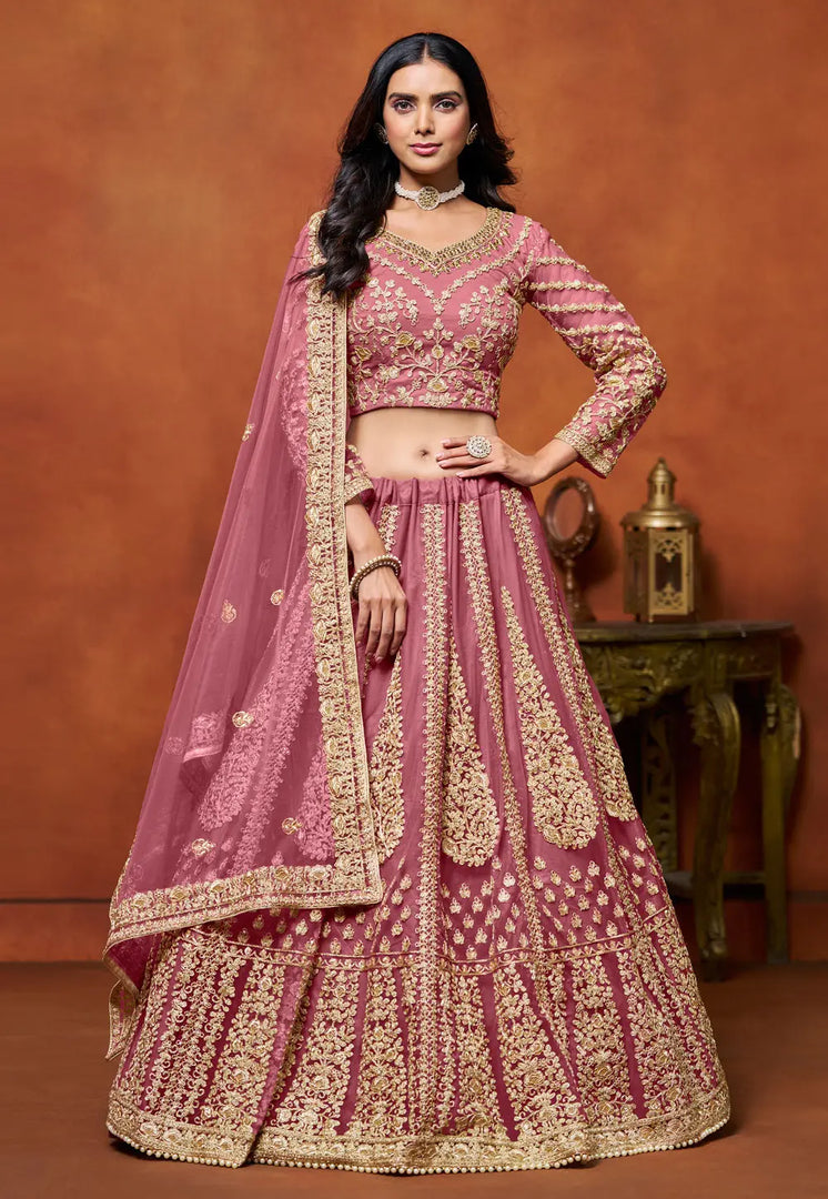 Pink Net Circular Lehenga Choli