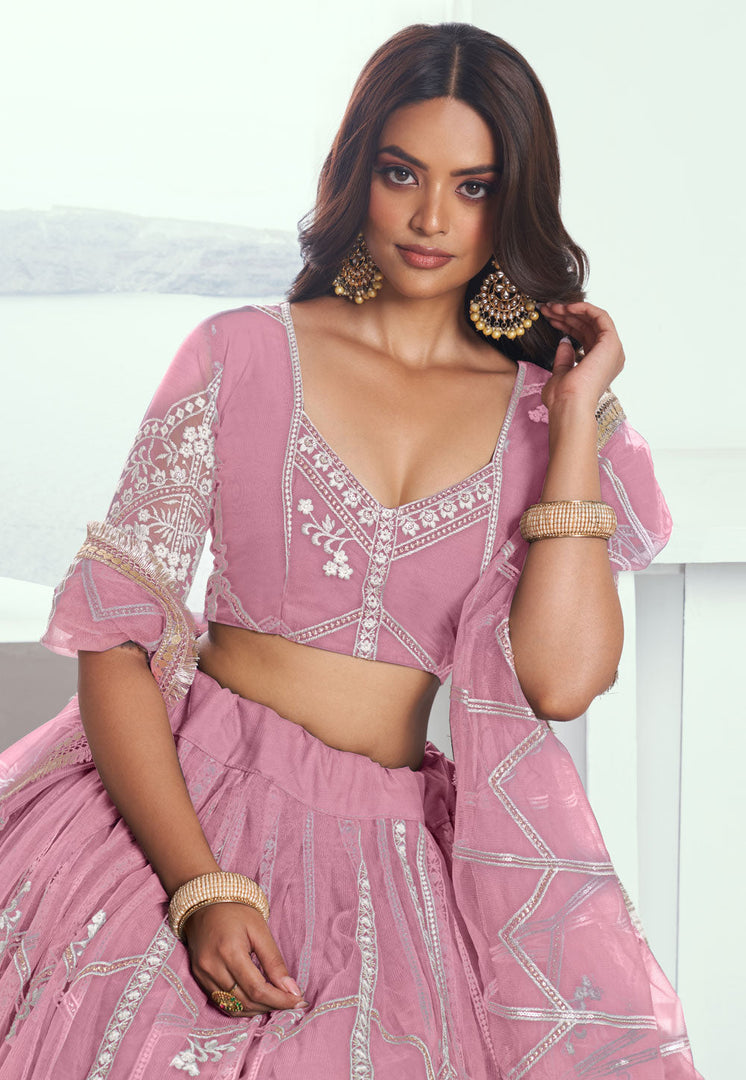Pink Net Circular Lehenga Choli