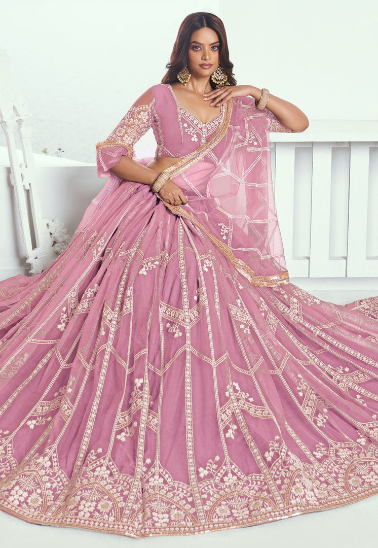 Pink Net Circular Lehenga Choli