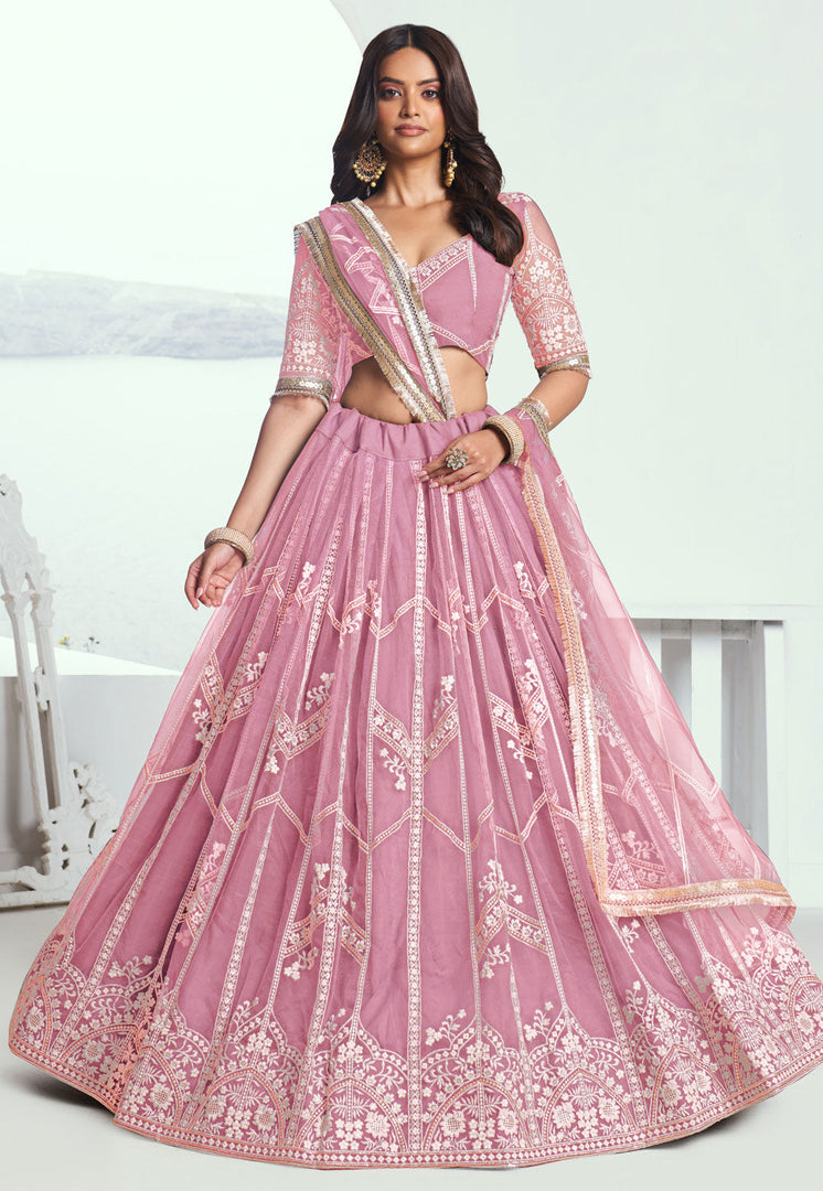 Pink Net Circular Lehenga Choli