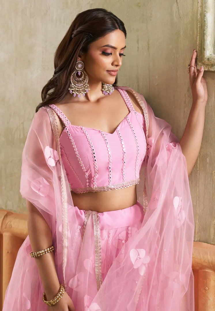 Pink Net Circular Lehenga Choli