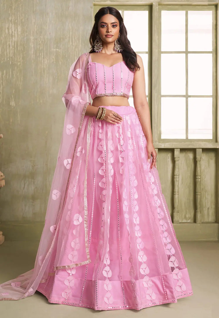 Pink Net Circular Lehenga Choli