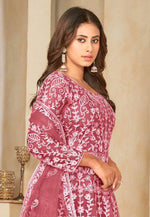 Load image into Gallery viewer, Pink Net Embroidered Long Anarkali Suit
