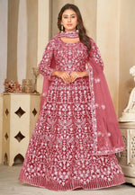 Load image into Gallery viewer, Pink Net Embroidered Long Anarkali Suit
