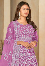 Load image into Gallery viewer, Pink Net Embroidered Long Anarkali Suit

