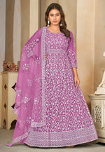 Load image into Gallery viewer, Pink Net Embroidered Long Anarkali Suit

